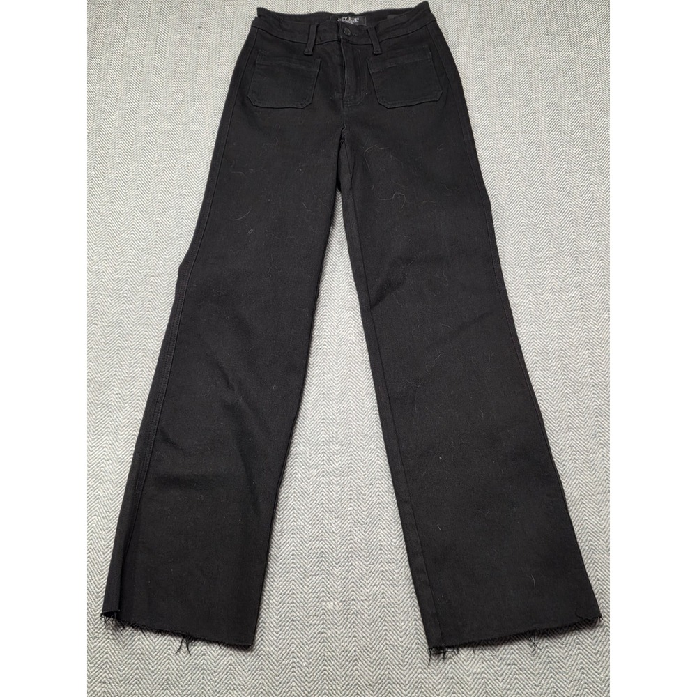 Judy Blue Black Straight Fit High Rise Raw Hem Patch Pocket Jeans JB88827 3/26